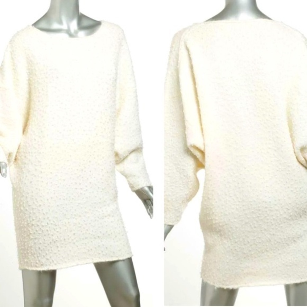 Chloe Knit Sweater Tunic/Dress Dot Textured Batwing Sleeve Roll Hem Neck SZ XL